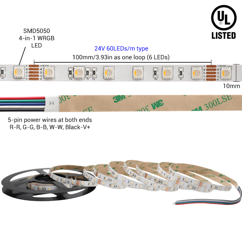 UL Listed 5050 4-in-1 RGBW Led Strip Lights Reel, RGB + True White UL Listed 5050 4-in-1 RGBW Led Strip Lights Reel, RGB + True White