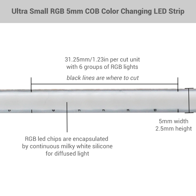 Ultra Small RGB 5mm COB Led Cabinet Lights Color Changing Fcob LED Strips 576Chips/m Ultra Small RGB 5mm COB Led Cabinet Lights Color Changing Fcob LED Strips 576Chips/m