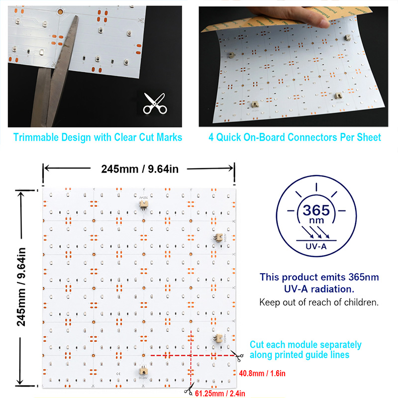 24V 365nm UV LED Light Sheet 245x245mm Flexible Blacklight Panel 24V 365nm UV LED Light Sheet 245x245mm Flexible Blacklight Panel