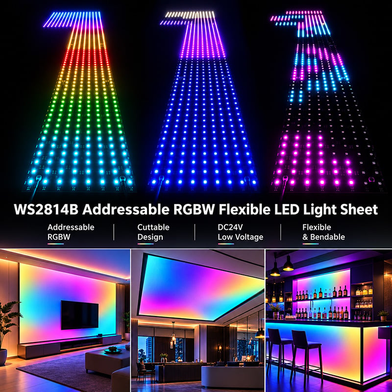 24V WS2814B Addressable RGBW Cuttable Flexible LED Light Sheet Backlight 24V WS2814B Addressable RGBW Cuttable Flexible LED Light Sheet Backlight