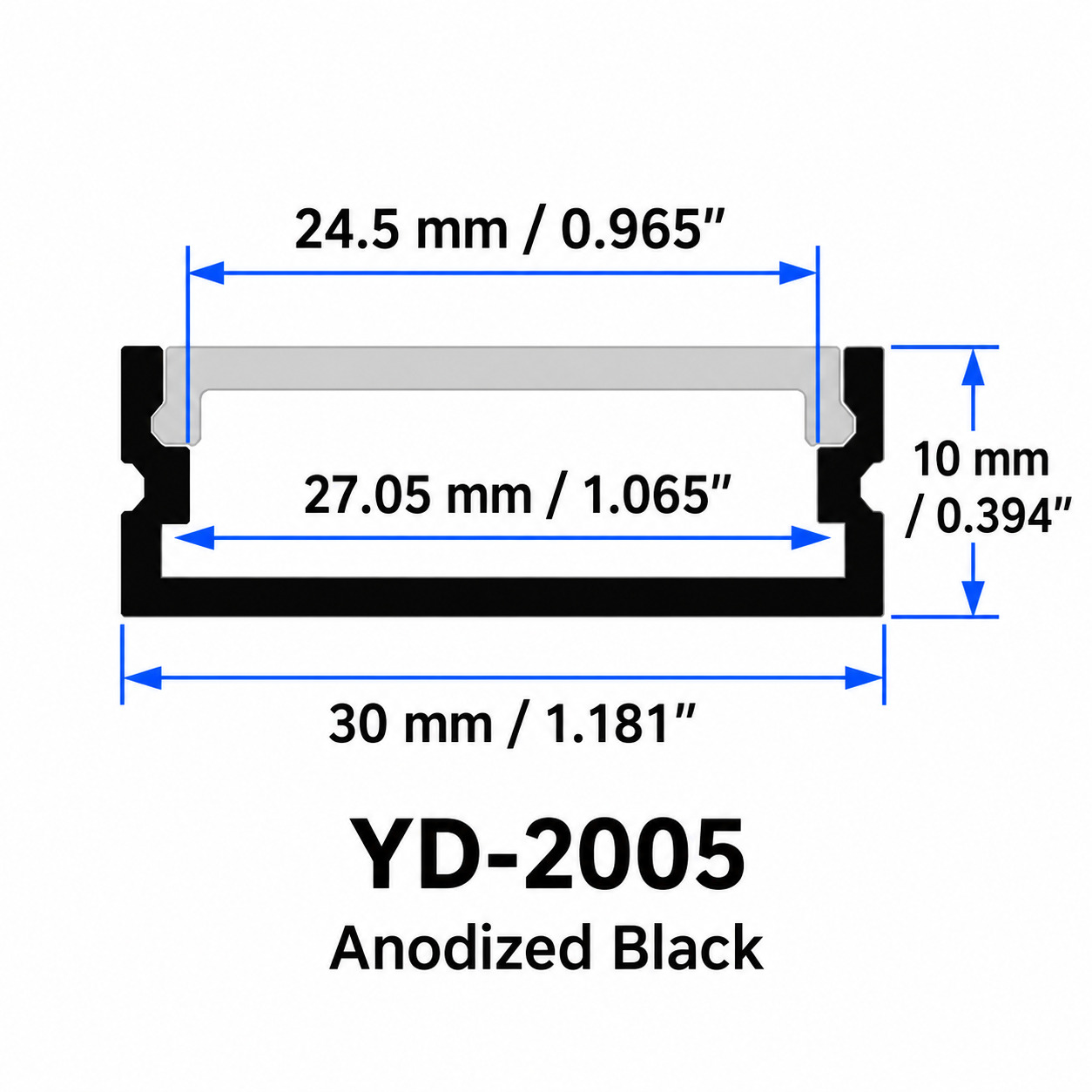 YD-2005 cross-section dimensions in millimeters and inches